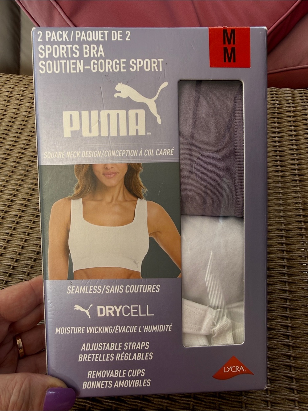 NIB Puma 2-Pack Seamless Sports Bras - Lavender & White Size M